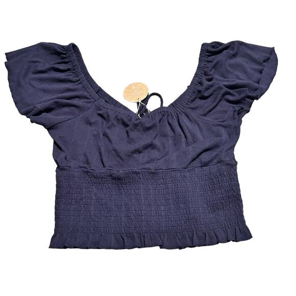 Patrons of Peace Navy Blue Smocked Crop Top Size Medium NWT - Picture 2 of 7